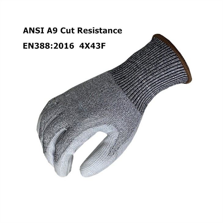 Industrial ANSI A9 High Level Cut Resistant PU Coated Safety Work Hand Gloves